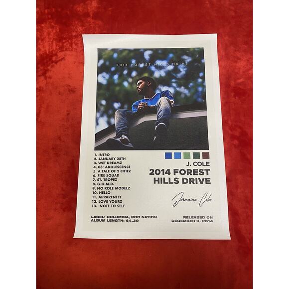 J.Cole Vinyl Poster 2014 Forest Hills Drive Album Cover Art Rap Canvas 19x13 New - Picture 1 of 7